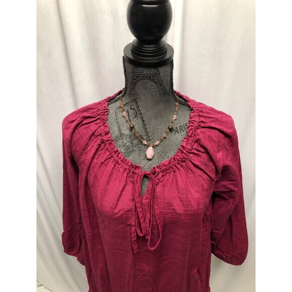 Faded Glory Peasant Top Womens Size XL 16-18 Cranberry Cotton Boho Lightweight - Picture 2 of 8